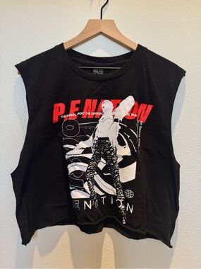 P.E Nation Black Muscle Tee with Red and White Graphic